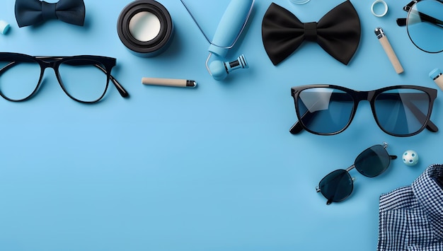 Elegant Mens Accessories on a Blue Background