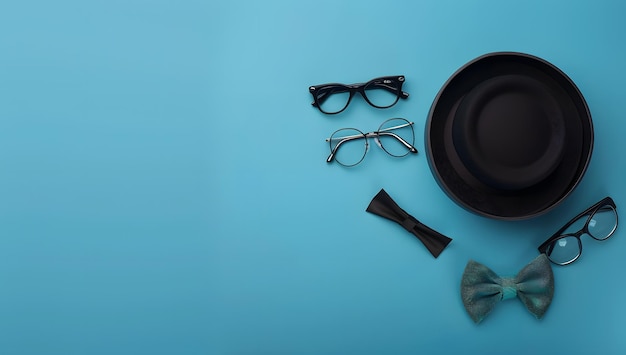 Elegant Mens Accessories on a Blue Background