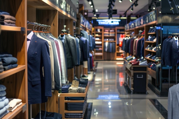 elegant mens clothing store with variety of suits on display