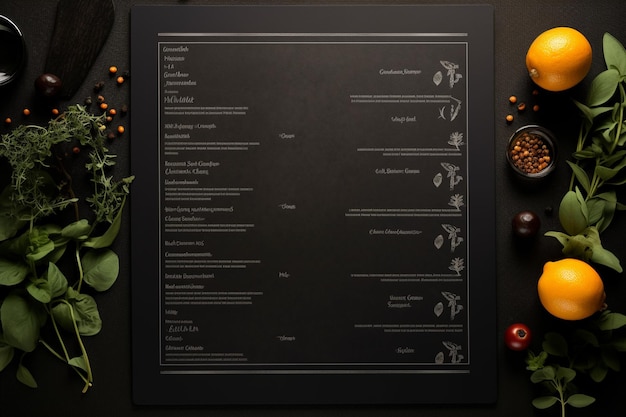 Foto menu elegante disegno mockup nero