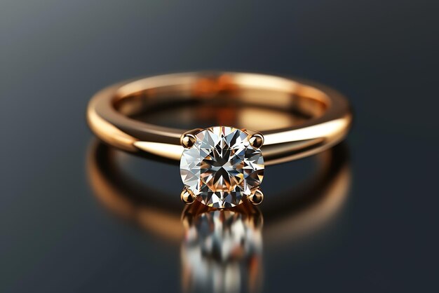 Elegant minimal gold and diamond ring on black background