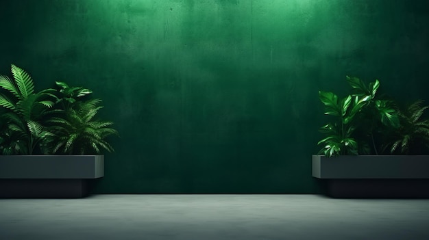 Elegant minimalist dark green room with postapocalyptic vibe