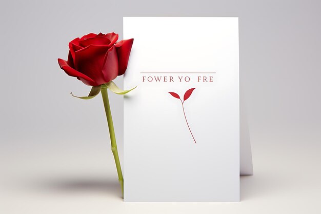 Foto un'elegante e minimalista carta di san valentino con una singola rosa rossa