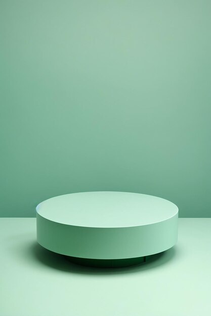 Элегантный минималистский геометрический дизайн на круглом подиуме в сочетании с освежающим зеленым цветом мяты, дополненным соответствующим зелым фоном в качестве идеального финишного штриха