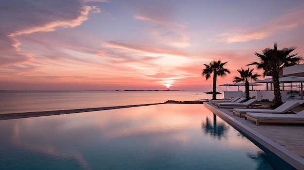 An elegant and minimalistic image of a luxury hotel's infinity pool