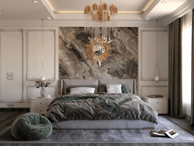 elegant modern bedroom design featuring luxurious decor and soft textures