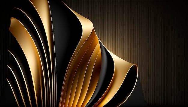 Elegant modern Black and golden abstract waves and curves on black background AI generated