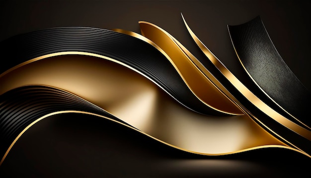 Elegant modern Black and golden abstract waves and curves on black background AI generated