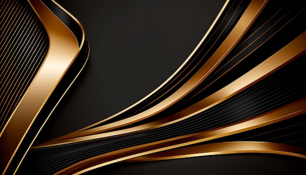 Elegant modern Black and golden abstract waves and curves on black background AI generated