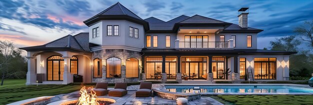 Elegant Modern Home A Luxurious Property Showcased Against the Night Sky Embodying Sophistication and Contemporary Design