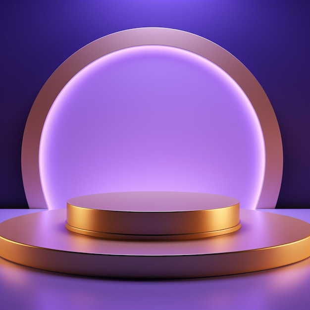 Elegant modern purple podium with neon light for presentation or product display