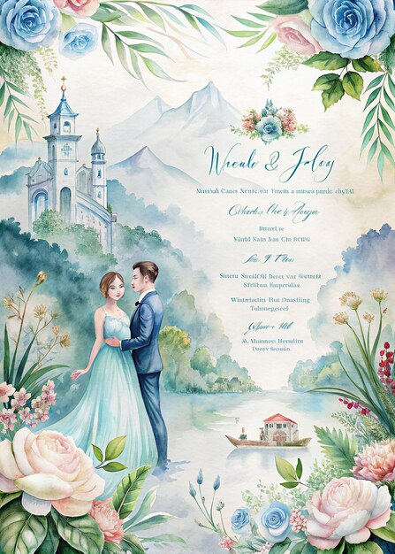 Photo elegant and modern wedding invitation designs watercolor illustrations
