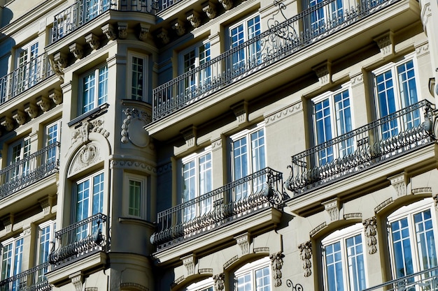 Elegant modernist facade downtown on Atocha street in Madrid Spain