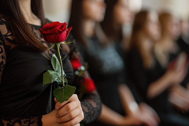 Elegant Mourning Woman with Rose