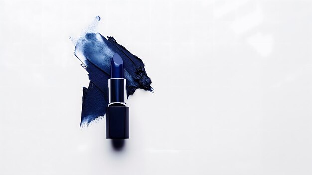 Elegant Navy Blue Lipstick Smudged on a Clean White Background