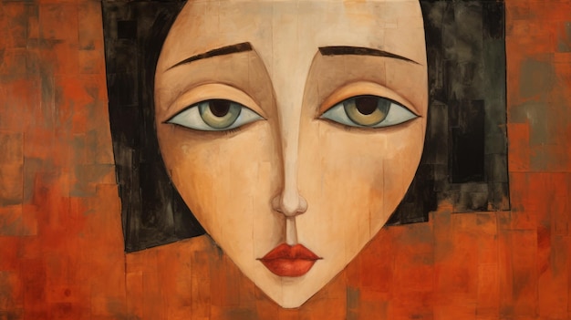 Elegant Neocubist Painting Of A Woman With Green Eyes