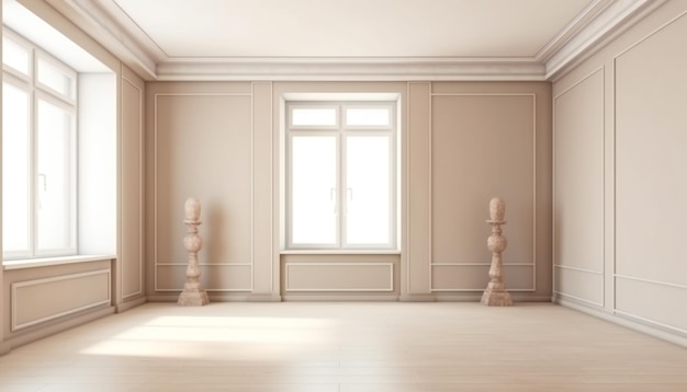 Foto elegante stanza vuota beige neutra dal design interno bianco