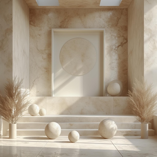Elegant Neutral Toned Interior with empty mockup frame
