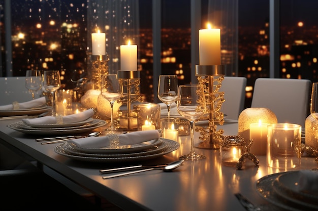 Elegant New Years Eve dinner table setting with sp 00247 02