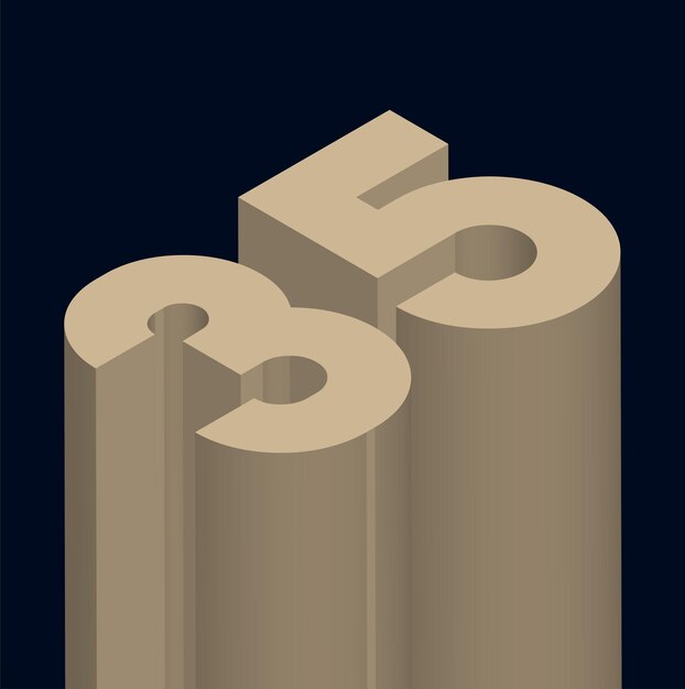 Elegant Numbers Gold Colored 3d Isometric Number 35 Illustration on dark background