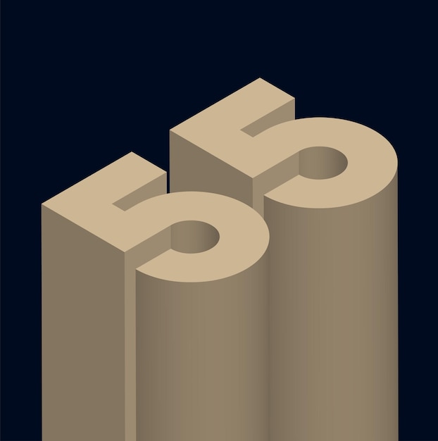 Фото Элегантные цифры золотого цвета 3d номер 55 иллюстрация на темном фоне в изометрической форме