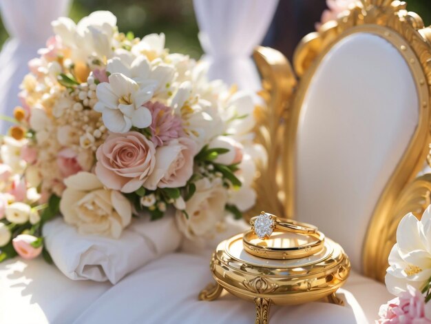 Elegant Nuptials Wedding Ceremony Table with Ring Pillow and Statue