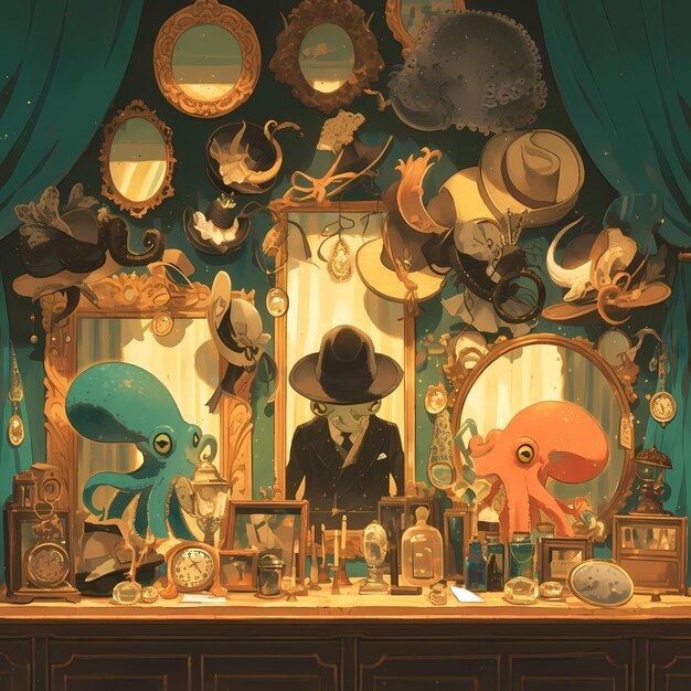 Photo elegant octopus shoppe a fantasy hatters paradise