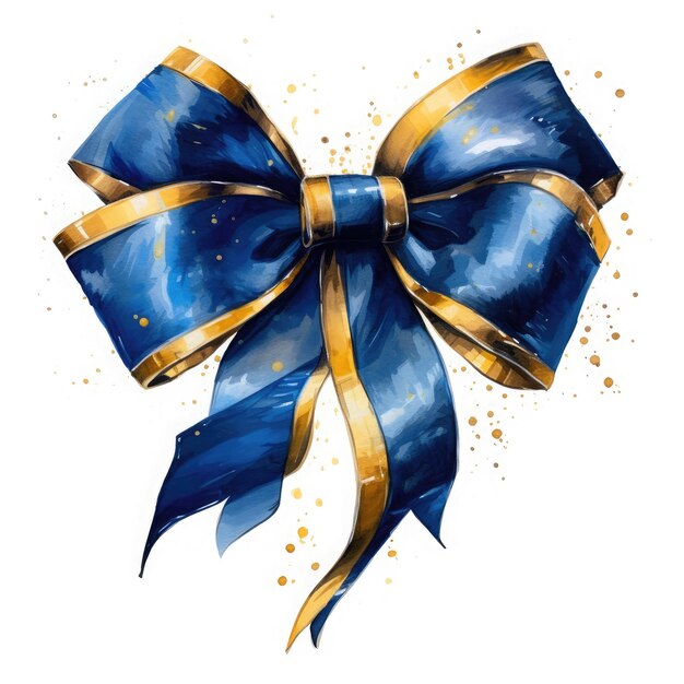 elegant oil painting style large big blue ribbon bow On White Background