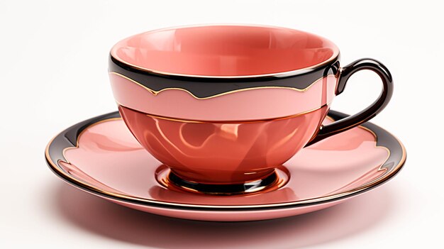 An elegant old fashioned coffee cup black and shiny on saucer