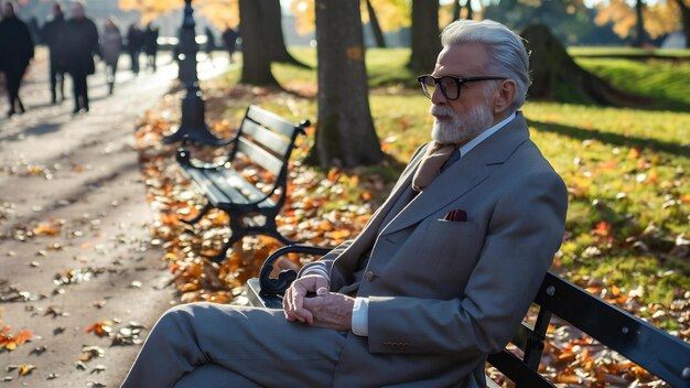 Elegant old man in a sunny autumn park