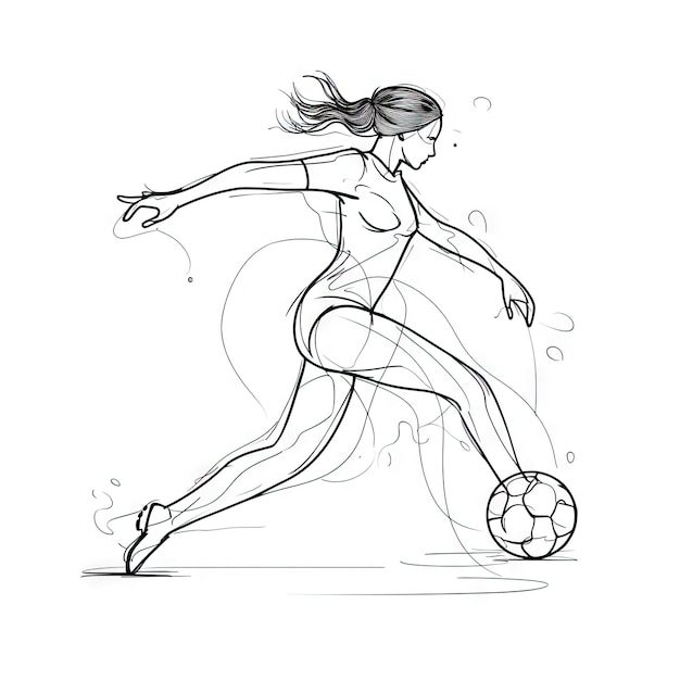 Elegant OneLine Drawing of a Soccer Player Kicking the Ball