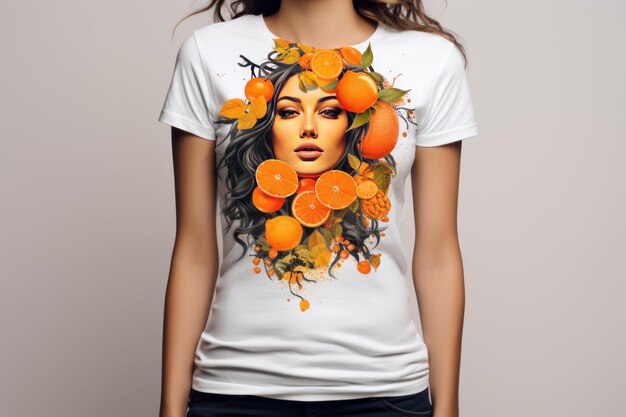 エレガントなオレンジ色のシャツを着た女性の肖像画