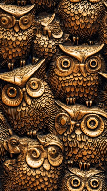 элегантные рельефные совы на бронзе с блестящей отделкой, бесшовное изображение, идеально подходящее в качестве фоновой печати