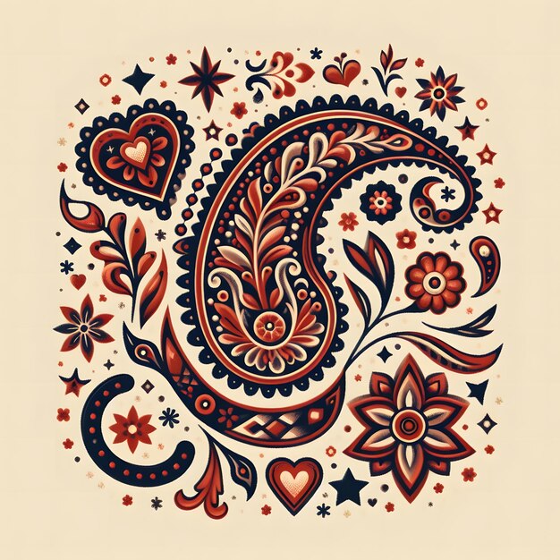 Elegant Paisley Embroidery Design with Intricate Leaf Motif Microstock Illustration