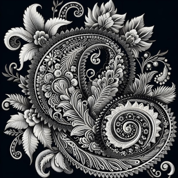 Elegant Paisley Embroidery Design with Intricate Leaf Motif Microstock Illustration