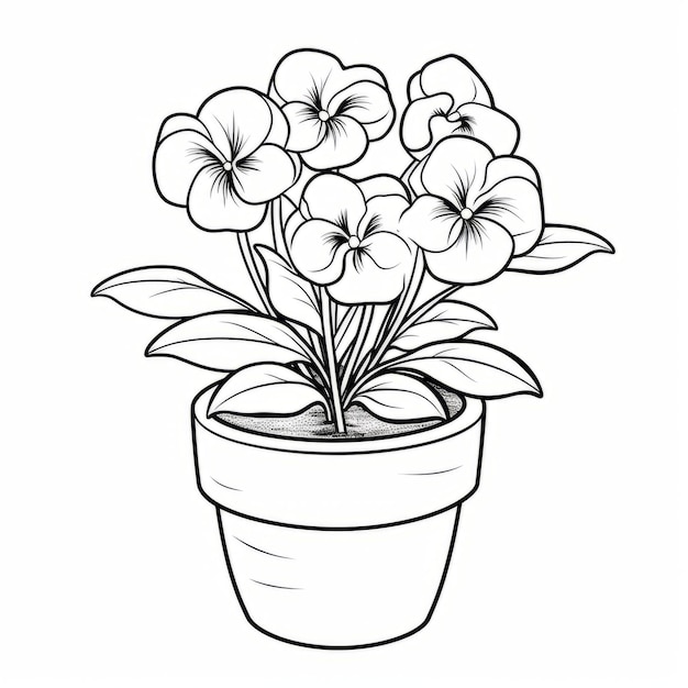 Premium AI Image | Elegant Pansies In A Pot Printable Coloring Page