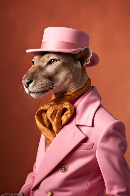 Photo elegant panter wearing colorful clothes on a pink background generative ai