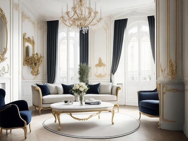 Elegant Parijse interieur in de woonkamer.