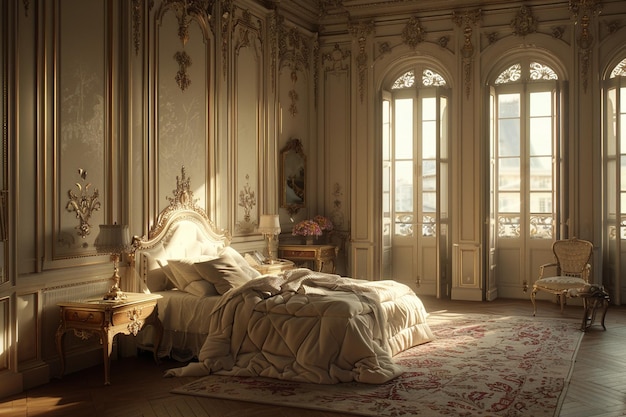 Elegant Parisian boudoir bedrooms octane render