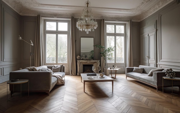 Elegant Parisian style living room with hight ceiling AI Generative AI