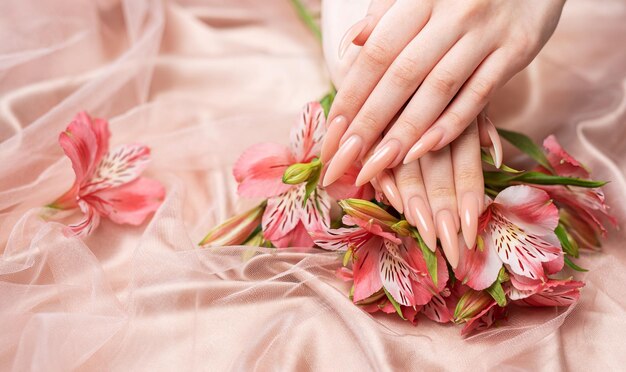 Elegant pastel pink natural manicure