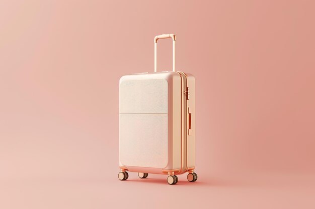 Elegant peachcolored suitcase on a minimalist background