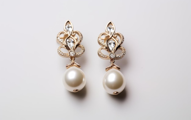 白い背景のエレガントな真珠のイヤリング