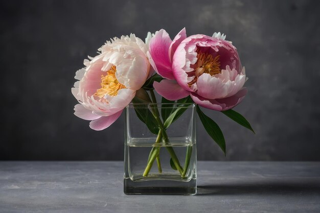 Photo elegant peonies in glass vase