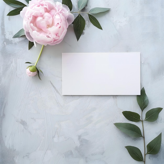 Elegant Peony Flower and Blank Card on Textured Background