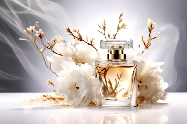 Elegant Perfume Bottle with White Flowers