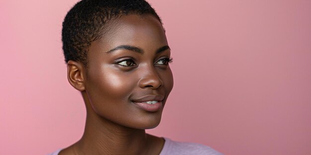 elegant a photo of an attractive african american woman with short hair looking to the side and sm