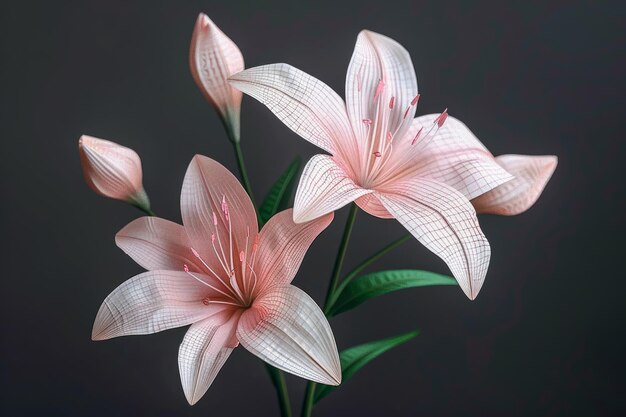 Elegant Pink Artificial Lily Flowers with Green Leaves on a Dark Background for Modern Home Decor