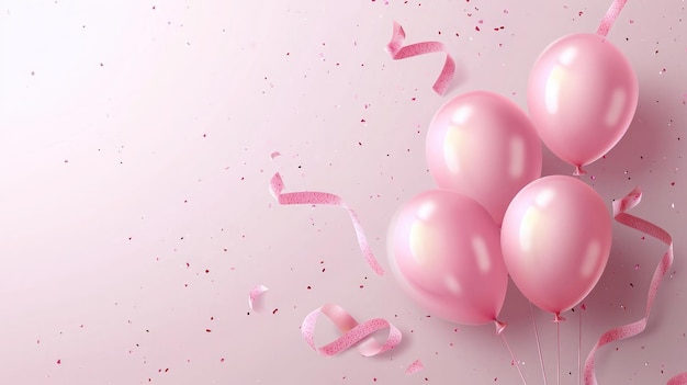 Elegant pink balloon and ribbon Happy Birthday celebration card banner template background