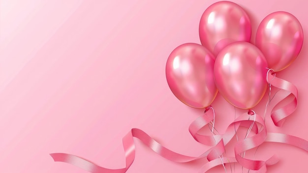 Elegant pink balloon and ribbon Happy Birthday celebration card banner template background